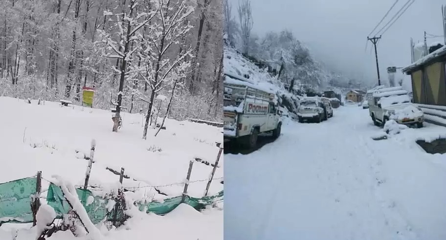 हिमाचल प्रदेश के ऊंचाई वाले क्षेत्रों रोहतांग और पांगी सहित कई चोटियों पर हुई बर्फबारी, मनाली-लेह मार्ग पर नेहरूकुंड से आगे वाहनों की आवाजाही बंद